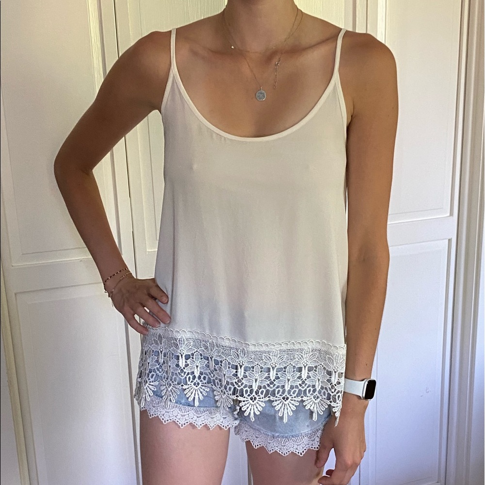 Veronica M - off-white tank with lace